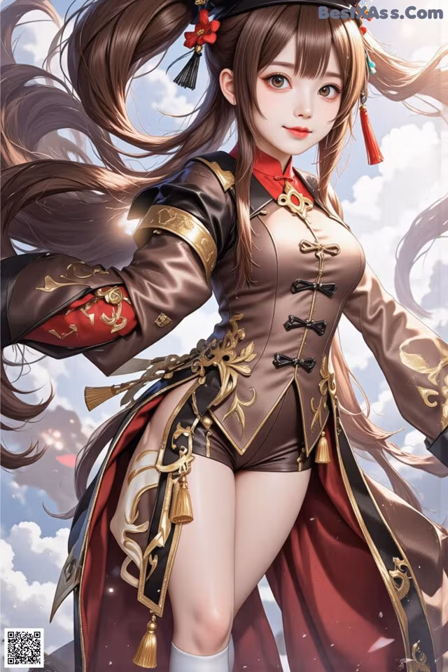 A woman in a chinese costume is posing for a picture.